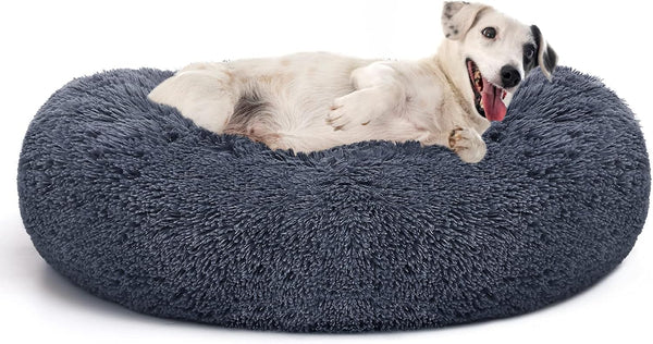 MIXJOY Orthopedic Dog Bed, Comfortable Donut Cuddler Round Bed, Ultra Soft Washable for Dogs & Cats, 30'', Grey-Blue