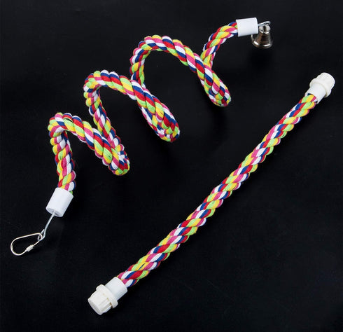 Bird Rope Perch Parakeet Toys, Spiral Bird Toy for Cockatiels, 43" & 13.7" Bird Bungee Rope Perches