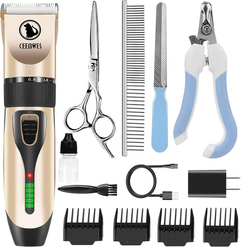 Power Display Dog Clippers, Cordless Dog Grooming Kit, Professional Horse Clippers with 4 Comb Guides