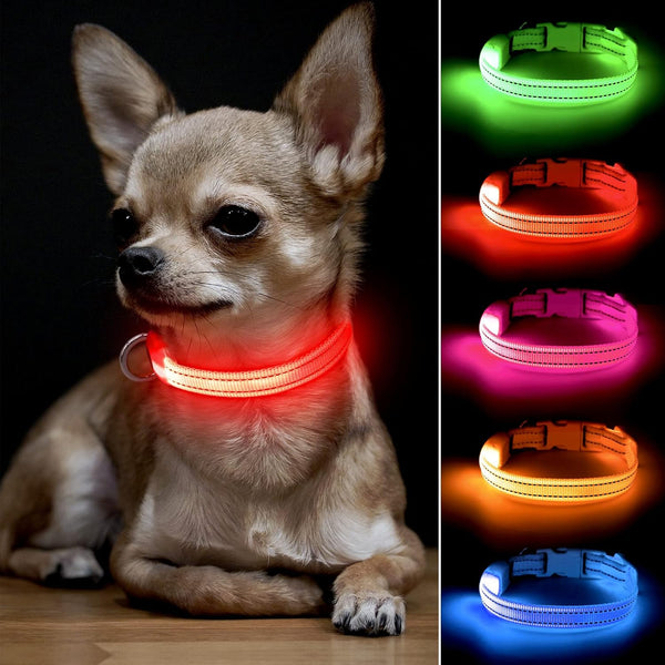 BSEEN LED Dog Collar - Rechargeable Light Up Collar for Small Dogs & Cats, Reflective Adjustable Safety Lights (Red, XS)