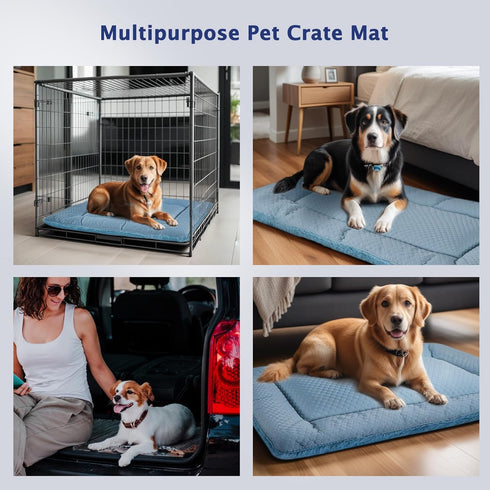 Dog Bed Mat, Reversible Dog Crate Pad, Soft Washable Kennel Mat (Cool and Warm) for Small Medium Dogs (18''x13'', Blue)