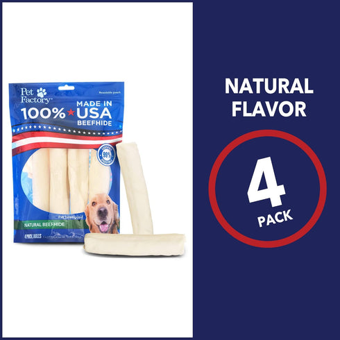Pet Factory 100% Made in USA Beefhide Dog Chew Treats, 7" Rolls, 4 Count