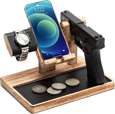 DGWJSU Pistol Rack for Gun Safe, Wood Handgun Rack Holder for Gun, Phone