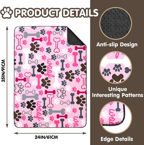 2PC 36"x24" Reusable Potty Pads for Dog-Washable Pee Pads for Floors/Couch/Bed and Crates-with Pink Dogs Paw Pattern