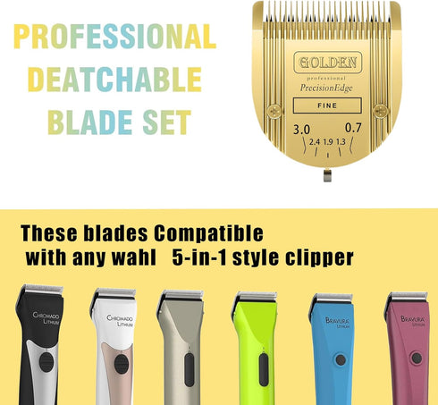 Adjustable 5 in 1 Dog Grooming Blades - Compatible with Wahl Animal Clipper Arco, Bravura, Chromado, Creativa, Figura