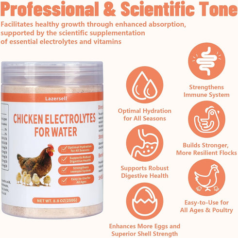 Lazersell Immunity, 8.8 OZ Chicken Electrolyte for Water, Ideal for Hydration, Digestive Health, Chicken Vitamins