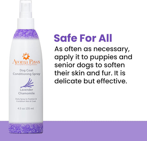 Dog Coat Conditioning Spray - Pet-Friendly Detangler with Natural Essential Oils for Dogs - Lavender Chamomile 4.5 oz.
