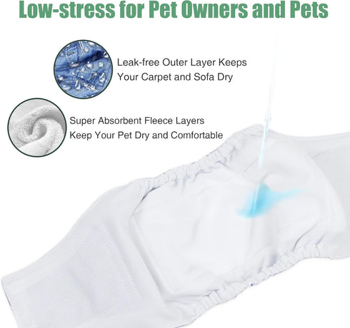 Wegreeco Washable Male Dog Diapers, Pack of 3, Large - 18"-21" Waist, Washable Belly Wrap