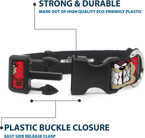 Buckle-Down Plastic Clip Collar, Tasmanian Devil Expressions Red Swirl, 1" Wide, Medium