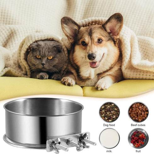 Dog Crate Water Bowl - 2 Pack No Spill Hanging Cage Food Bowls for Small & Medium Pets