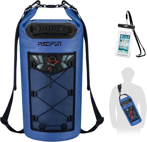 Piscifun Waterproof Dry Bag, Floating Backpack 5L/10L/20L/30L/40L with Waterproof Phone Case for Kayaking