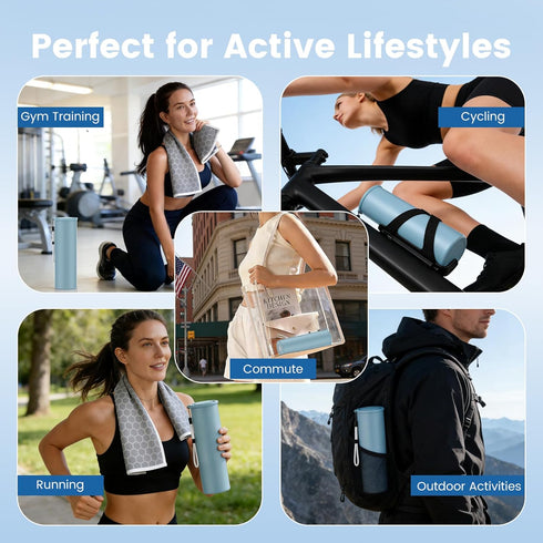 PUREEASE 3-in-1 Commute, COOLING STATION Portable Kit: Insulated Stainless Steel Bottle with Reusable Ice Bag & Cooling