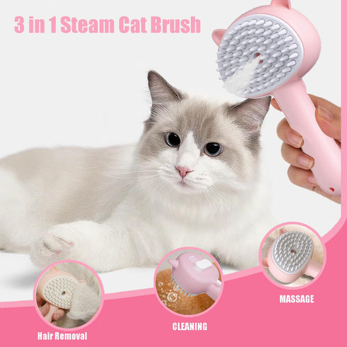 Cat Steam Brush - 3 in 1 Grooming Tool for Shedding with Water Tank, Self-Cleaning Comb for Cats & Dogs