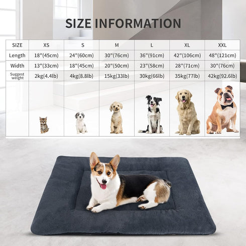 Reversible Dog Bed Mat, Plush and Corn Velvet, Soft Warm Pet Cushion, Washable Sleeping Mattress Bed for Small Medium