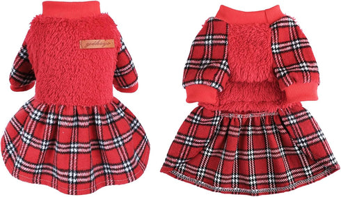 Dog Dresses for Small Dogs - Holiday Sweater Outfit for Teacup Chihuahua, XXS, Red