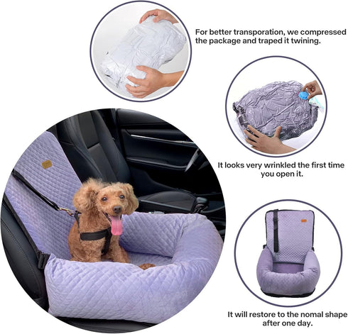 40lbs, Dog Car Seat for Small Medium Dogs Up to Detachable Washable Soft Pet Booster Travel Bed for Front & Purple Seat
