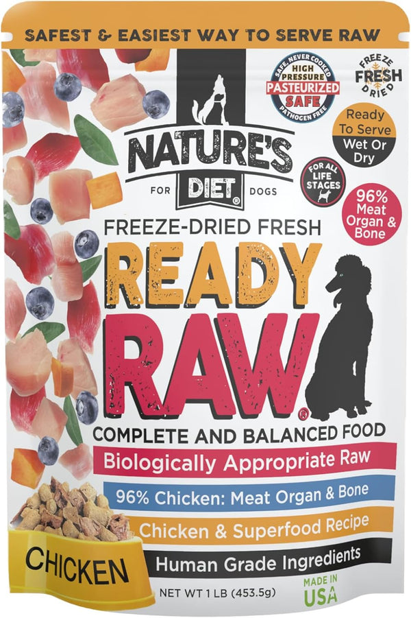 Nature's Diet Ready Raw : Freeze-Dried Raw Dog Food, Chicken, Human Grade,