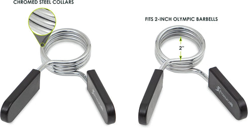 ProsourceFit Olympic Barbell Spring Clip Collar Pair, 2-inch with Easy-Grip Handles for Weightlifting, Powerlifting &