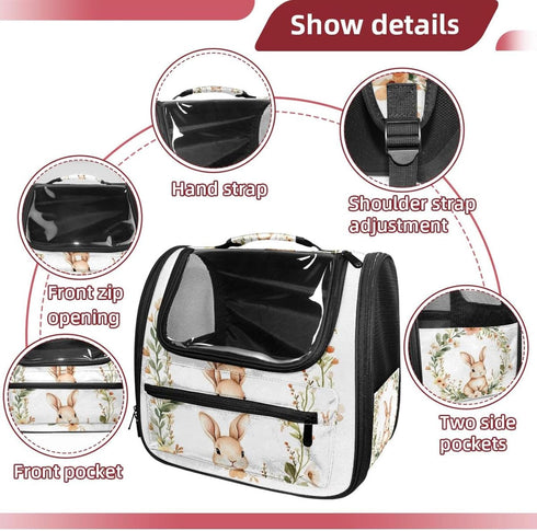 (1) Cozy Cute Baby Animal Bunny Rabbit Pet Carrier Airline Approved Soft Sided Portable Travel Pet Bag, Car Seat Safe