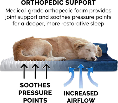 Furhaven Orthopedic Dog Bed for Large/Medium Dogs, Removable Bolsters & Washable Cover, Plush Velvet L Shaped Chaise,