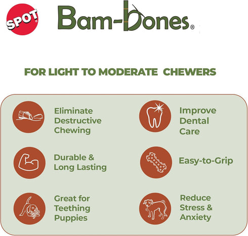 SPOT Bam-Bones Wishbone Dog Chew - Made with Strong Bamboo Fiber, 7in, Chicken Flavor for Light to Moderate Chewers