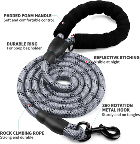 COOYOO Dog Leash 5/6 FT with Highly Reflective Threads and Comfortable Padded Handle for Medium Large Dogs