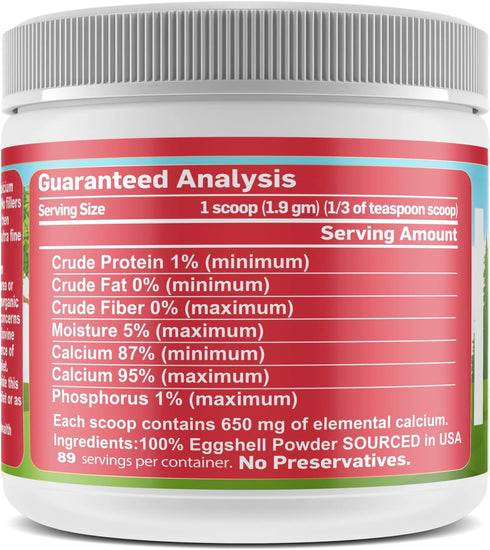 Eggshellent Calcium for Pets - 6 oz Fine Eggshell Powder Supplement for Dogs and Cats, Nourishes Muscles, Joints, and