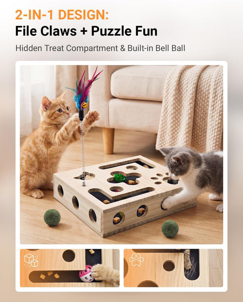 Hyfico 2026 2 Ball&4 Cat Toys for Indoor Cats - Cat Nail File Box with Interactive Cat Toys, Upgraded Cat Puzzle Feeder