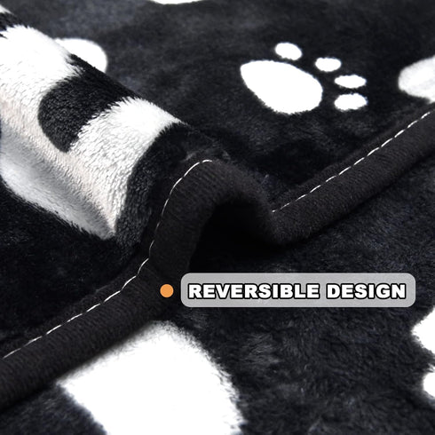 Soft Fleece Dog Blanket for Small Medium Dogs, Cute Paw Print Fluffy Flannel Pet Blanket Mat Cover for Bed Couch, Black