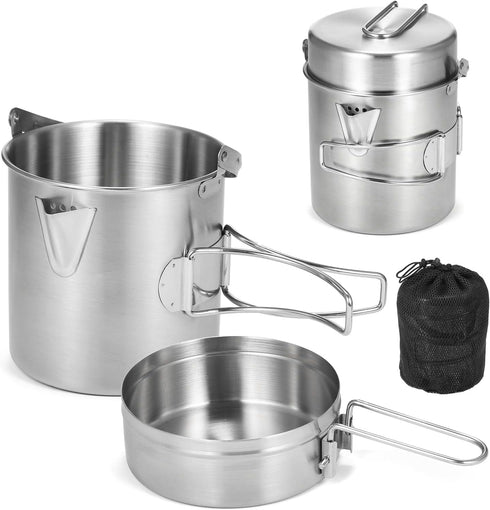 Lixada Camping Cooking Kettle 1L - Stainless Steel Pot with Foldable Handle for Hiking Backpacking Picnic