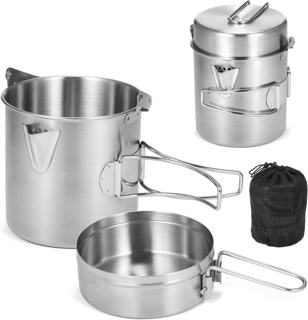 Lixada Camping Cooking Kettle 1L - Stainless Steel Pot with Foldable Handle for Hiking Backpacking Picnic