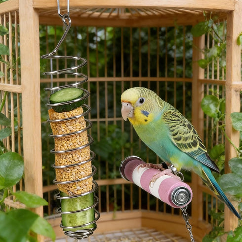 Yeqeyiq Millet Holder for Bird Cage, Bird Foraging Toy Feeder for Parrots Parakeet Cockatiel, Stainless Steel Bird