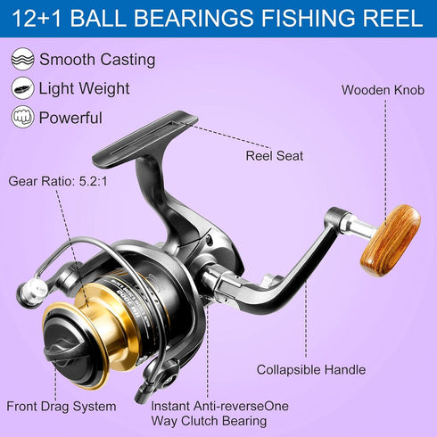 Telescopic Fishing Rod Kit - Carbon Fiber Fishing Pole and Reel Combos with Travel Bag