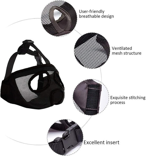 Short Snout Dog Muzzles - Adjustable Breathable Mesh Bulldog Muzzle for Training Grooming, Grey (Large/15-25")
