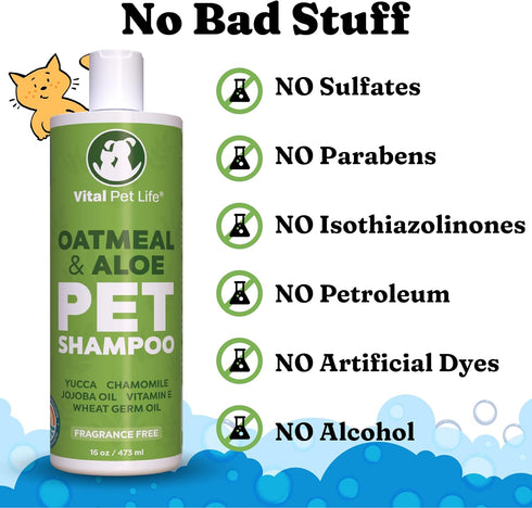 16 oz Dog Shampoo with Oatmeal, Aloe Vera, Chamomile, Jojoba Oil, Vitamin E - Natural Ingredients, Helps Allergies Dry