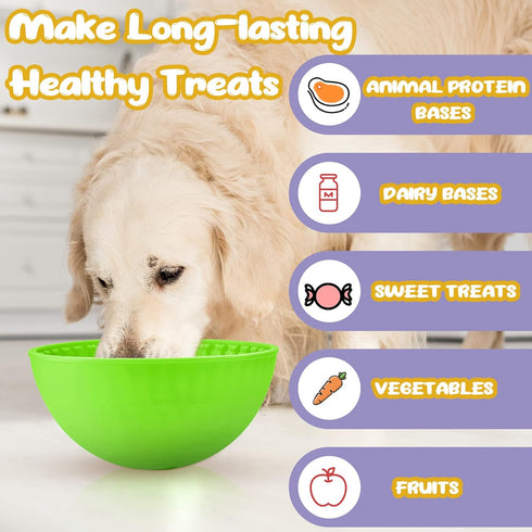2 Pcs Silicone Dog Lick Bowl: Interactive Slow Feeder Bowls for Oral Health, Anxiety Relief, Green, Purple, Bone