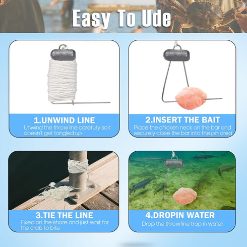 9 Pack 30FT/9.14M QualyQualy Crab Throw Line Length Weighted Crab Trap Line Kit with Tong, Measuring Tool and Gloves
