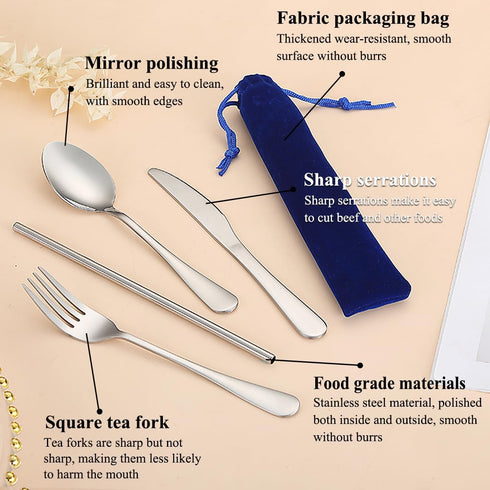 Kyraton Portable Flatware, Reusable Camping Flatware, Bento Box Silverware for School, Work, Office, Outdoor,