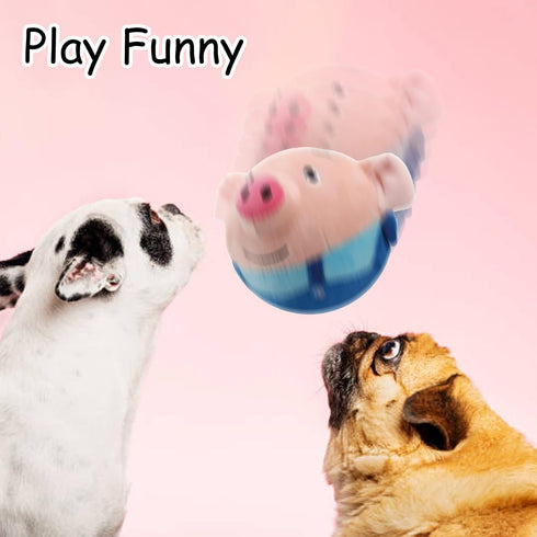2024 New Update Cute Active Moving Pet Plush Toy, Interactive Dog Toys Squeaky Rolling Moving Talking Ball Toy, Washable Cartoon Pig Plushies, Bouncing Music Toy for Dogs Cats (Blue Pig)