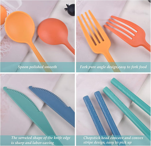 Reusable Utensil Set with Case, 2 Sets Portable Travel Cutlery, Knives, Chopsticks, Spoons, Forks (Blue, Green)