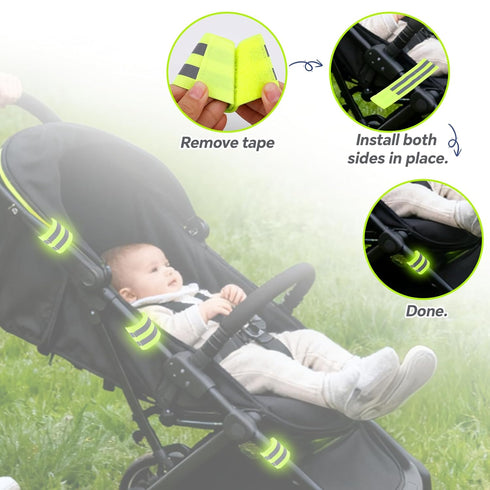 Goktvai 6 Pcs Reflective Bands Strip for Strollers, High Visibility Elastic Safety Reflective Tape Identifier Baby
