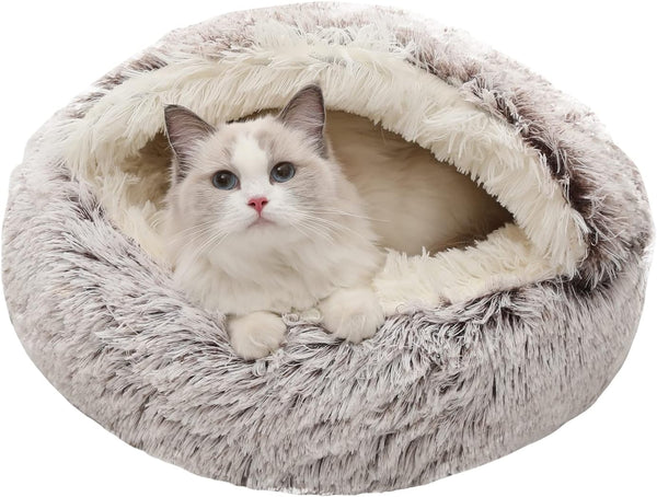 Calming Dog Beds & Cat Cave Bed with Hooded Cover, Removable Washable Round Beds for Small Medium Pets, Fits up to