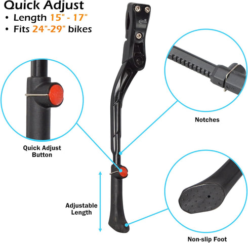 Lumintrail Rear Mount Bike Kickstand - Bicycle Kick Stands for Adult Mountain, Cruiser and Road Bike – Quick Adjust Height Kickstand Fits Most 24, 26, 27.5, 29 Inches Bikes by Lumintrail