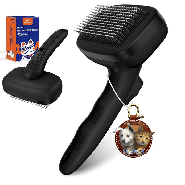 Dog Self Cleaning Slicker Brush for Shedding, Ideal for Short and Long Haired Dogs and Cats, Black