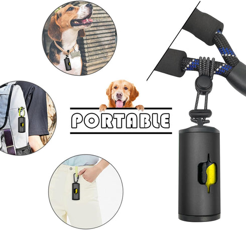 Metal Dog Poop Bag Holder with Leash Clip, Durable Aluminum with 15 Bags + 3 Accessories