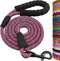 MayPaw Heavy Duty Rope Dog Leash, 3/4/5/6/7/8/10/12/15 FT Nylon Pet Leash, Soft Padded Handle, Pink Black