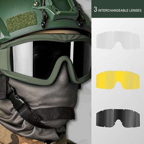 SPOSUNE Airsoft Goggles - Anti Fog Tactical Goggles with 3 Interchangeable Lens, UV400 Protection