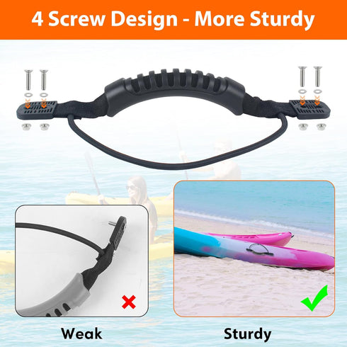 Kayak Handles Orange, Carry Handles with Screws, Canoe Handle with Bungee Cord, 2-Hole Kayak Handle for Outdoor