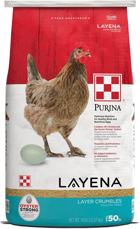 50 lbs Purina, Layena Crumbles, Chicken Feed for Laying Hens