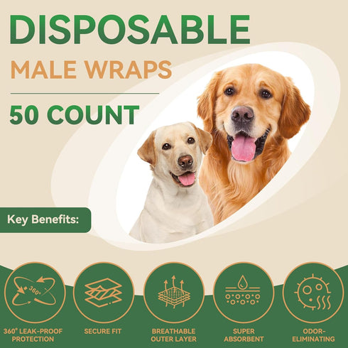 LURKOMEMO Male,50 Count Dog Diapers X-Large Adjustable Male Dog Diapers Disposable,Dog Belly Bands for Doggie
